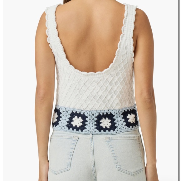 Splendid -Sonia Texture Stitch Tank Sweater White Crochet Tank with Navy Accents - Picture 2 of 11